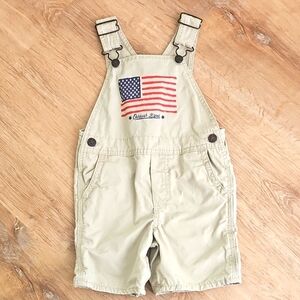 OshKosh B'gosh Short Overalls, Size 3T, American Flag Design, 100% Cotton
